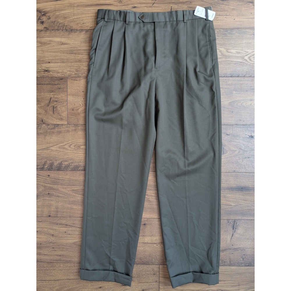 NWT‎ $150 Brooks Brothers 346 Madison Pleated Wool Dress Pants Men 35x32 Green